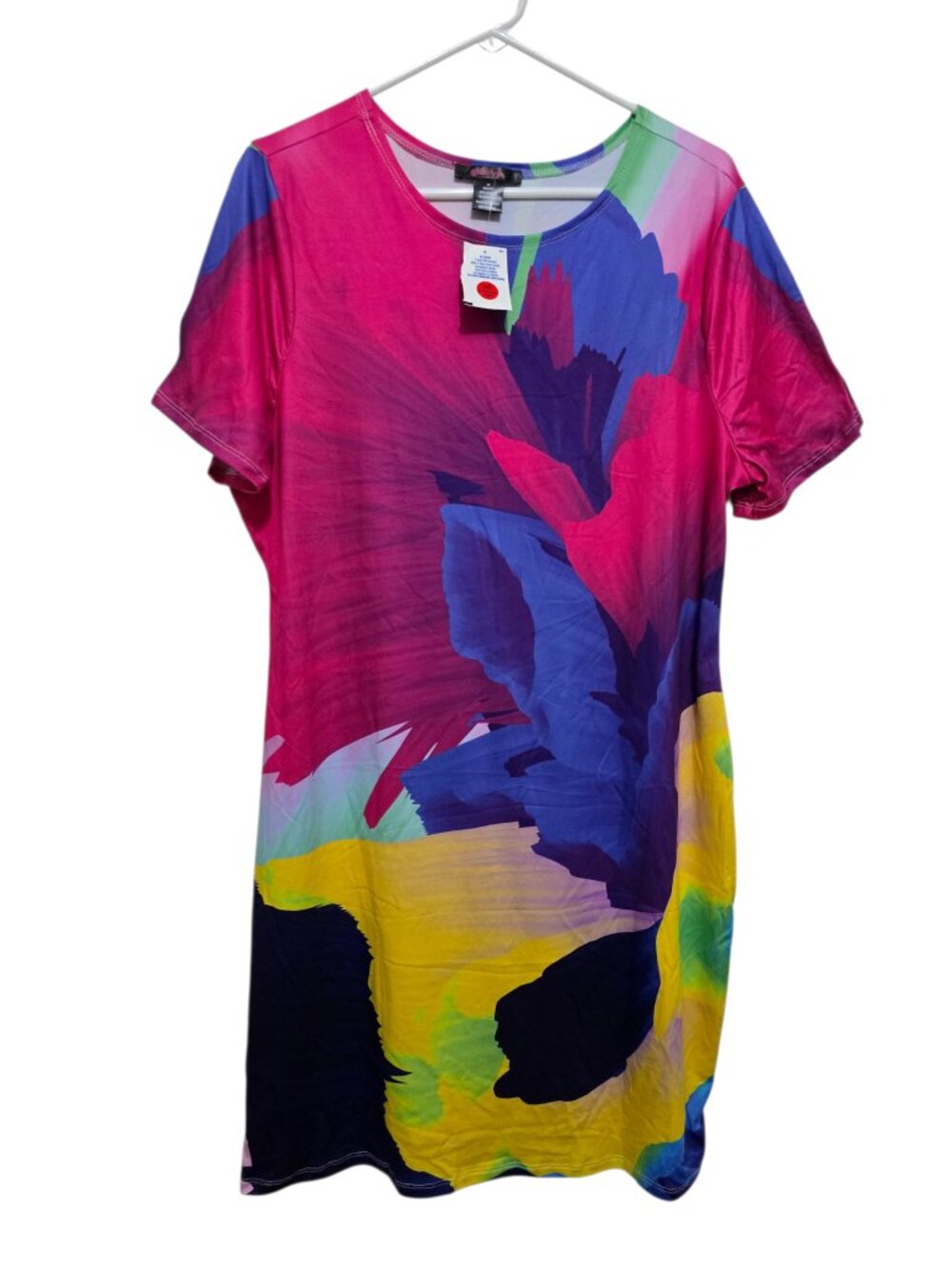 Glow Up Couture Short Sleeve Colorful Watercolor Floral Print Dress Size 3X NEW - Picture 2 of 5